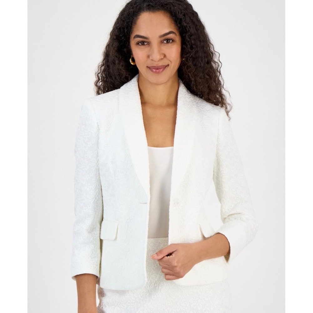 Kasper Womens Floral Lace Shawl Collar Blazer Lily White Size 12 10931741-2JI